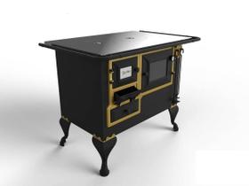 Fogão A Lenha Nº 2 Preto c/ Moldura Dourada Esquerdo Backes