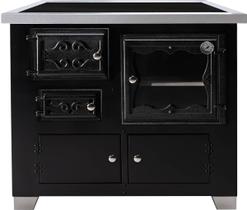 Fogão a Lenha Romano Direito Serpentina Chapa Vitro Preto HMD Fogão a Lenha Romano Direito Serpentina Chapa Vitro Preto HMD