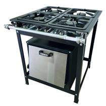Fogão Alta Pressão 4 Bocas Alcazon com Forno 60 Litros Tampa Inox ACZ-009+ACZF-002