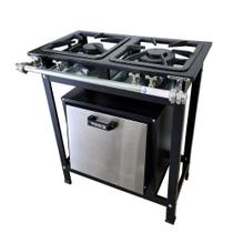 Fogão Baixa Pressão 2 Bocas Alcazon com Forno 60 Litros Tampa Inox ACZ-002+ACZF-001