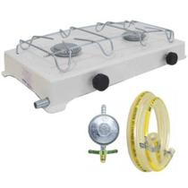 Fogão BRANCO 2 bocas a gás jolly + Regulador de gás aliança + Mangueira de 1,25M + 2 Abraçadeiras