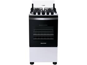 Fogão Brastemp 4 Bocas Automático Mesa em Aço Inox Forno 61L BFO4NBBUNA Branco Bivolt