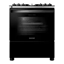 Fogão Brastemp 5 Bocas Preto Com Mesa de Vidro, Função Air Fryer e Turbo Chama - BFS5LAE