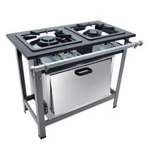 Fogão c/ Forno 2 Bocas B Pressão 1Q Duplo 1Q Simples 40x40 S Luxo Aço 304 Metalmaq