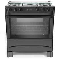 Fogão com Forno Mueller 5 bocas Preto Fosco Mesa de inox