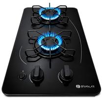 Fogão Cooktop 2 Bocas a Gás Ultra Chama 127V 220V Bivolt Acendimento Automático Vidro Braslar