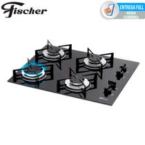 Fogão Cooktop 4 Bocas Á Gás Fischer Mesa Vidro Preto