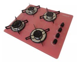 Fogão Cooktop 4 Bocas Acendimento Automático Ultra Chama Gás GLP Chamalux Rosa - Bivolt