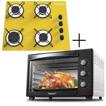 Fogão Cooktop 4 Bocas Amarelo + Forno De Eletrico 48 Litros