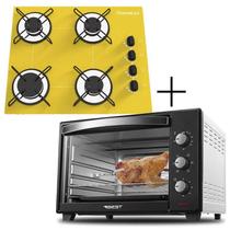 Fogão Cooktop 4 Bocas Amarelo + Forno De Eletrico 60 Litros