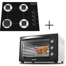 Fogão Cooktop 4 Bocas Preto + Forno De Eletrico 48 Plus