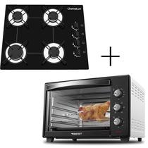 Fogão Cooktop 4 Bocas Preto + Forno De Eletrico 60 Litros