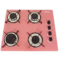 Fogão Cooktop 4 Bocas Ultra Chama Chamalux Bivolt Rosa Mesa de Vidro Temperado, Acendimento Automático