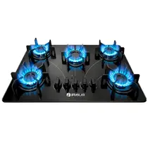 Fogão Cooktop 5 Bocas Pop Vidro Temperado Trempe Ferro Fundido