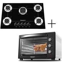 Fogão Cooktop 5 Bocas Preto + Forno De Eletrico 60 Litros