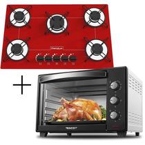 Fogão Cooktop 5 Bocas Vermelho + Forno De Eletrico 48 Litros Fogão Cooktop 5 Bocas Vermelho + Forno De Eletrico 48 Litros