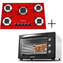 Fogão Cooktop 5 Bocas Vermelho + Forno De Eletrico 48 Plus