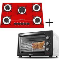 Fogão Cooktop 5 Bocas Vermelho + Forno De Eletrico 48 Plus Fogão Cooktop 5 Bocas Vermelho + Forno De Eletrico 48 Plus