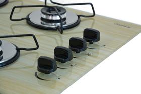Fogão Cooktop À Gás 4 Bocas ChamaLar AMADEIRADO CLARO Ultra Chama Vidro Bivolt