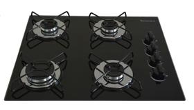 Fogão Cooktop À Gás 4 Bocas ChamaLar PRETO Ultra Chama Vidro Bivolt