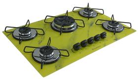 Fogão Cooktop À Gás 5 Bocas ChamaLar AMARELO Tripla Chama Vidro Bivolt