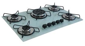 Fogão Cooktop À Gás 5 Bocas ChamaLar BRANCO MARMORIZADO Tripla Chama Vidro Bivolt