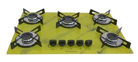 Fogão Cooktop À Gás 5 Bocas ChamaLar MARMORIZADO AMARELO Premium Ultra Chama Vidro Bivolt Fogão Cooktop À Gás 5 Bocas ChamaLar MARMORIZADO AMARELO Premium Ultra Chama Vidro Bivolt