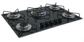 Fogão Cooktop À Gás 5 Bocas ChamaLar MARMORIZADO PRETO Tripla Chama Vidro Bivolt