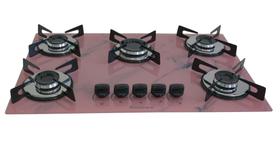 Fogão Cooktop À Gás 5 Bocas ChamaLar MARMORIZADO ROSA Premium Ultra Chama Vidro Bivolt