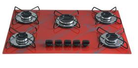 Fogão Cooktop À Gás 5 Bocas ChamaLar MARMORIZADO VERMELHO Ultra Chama Vidro Bivolt