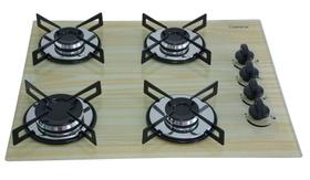 Fogão Cooktop Chamalar Premium 4 Bocas Ultra Chama Amadeirado Claro Bivolt GLP