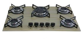 Fogão Cooktop Chamalar Premium 5 Bocas Tripla Chama Amadeirado Claro Bivolt GLP Fogão Cooktop Chamalar Premium 5 Bocas Tripla Chama Amadeirado Claro Bivolt GLP