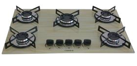 Fogão Cooktop Chamalar Premium 5 Bocas Ultra Chama Amadeirado Claro Bivolt GLP
