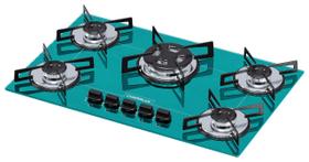 Fogão Cooktop Chamalux 5 Bocas Tripla Chama Verde-água 110v/220v Trempe de Chapa