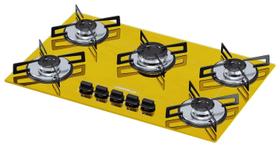 Fogão Cooktop Chamalux 5 Bocas Ultra Chama Amarelo 110v/220v Trempe de Chapa Fogão Cooktop Chamalux 5 Bocas Ultra Chama Amarelo 110v/220v Trempe de Chapa