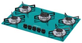 Fogão Cooktop Chamalux 5 Bocas Ultra Chama Verde Água 110/220 Trempe de Chapa