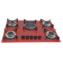 Fogão Cooktop Chapa 5bocas Tripla Chama 127v 220v Marmorizado Vermelho