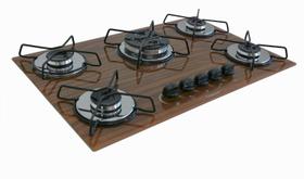 Fogão Cooktop Classic 5 Bocas Tripla Chama Amadeirado Escuro