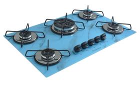 Fogão Cooktop Classic 5 Bocas Tripla Chama Marmorizado Azul