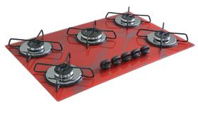 Fogão Cooktop Classic 5 Bocas Ultra Chama Marmorizado Vermelho