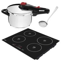 Fogão Cooktop de Indução Philco 4 bocas PCT04P 220v + Panela de Pressão Tramontina Solar Inox Para Fogão Indução 4,5L com Concha