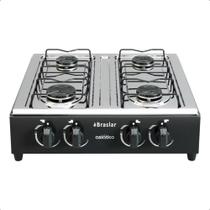 Fogão Cooktop De Mesa 4 Bocas Portátil Asiático Braslar A Gás Acendimento Manual Preto
