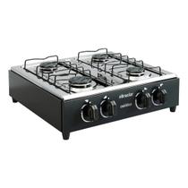 Fogão Cooktop de Mesa Portátil Asiático com Mesa Inox 4 Bocas a Gás Acendimento Manual Braslar Preto