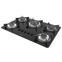 Fogão Cooktop Elétrico 5 Bocas Inox Tripla Chama Mesa Em Vidro Safe Fogatti