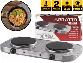 Fogão Cooktop Elétrico Inox 2 Bocas De Mesa Portátil Agratto