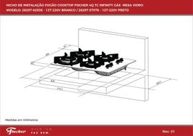 Fogao cooktop fischer 4 bocas tripla chama infinity gas vidro branco