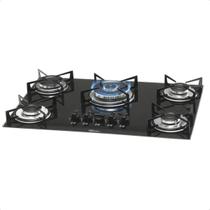 Fogão Cooktop Fischer 5 Bocas a Gás Mesa Vidro Temperado Preto Seguro Fogão Cooktop Fischer 5 Bocas a Gás Mesa Vidro Temperado Preto Seguro