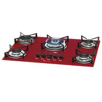 Fogao cooktop fischer 5 bocas tripla chama a gas mesa vidro rouge