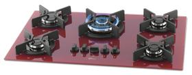 Fogao cooktop fischer 5 bocas tripla chama infinity gas vidro rouge