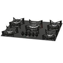 Fogao cooktop fischer 5q fit line gas tripla chama mesa vidro preto